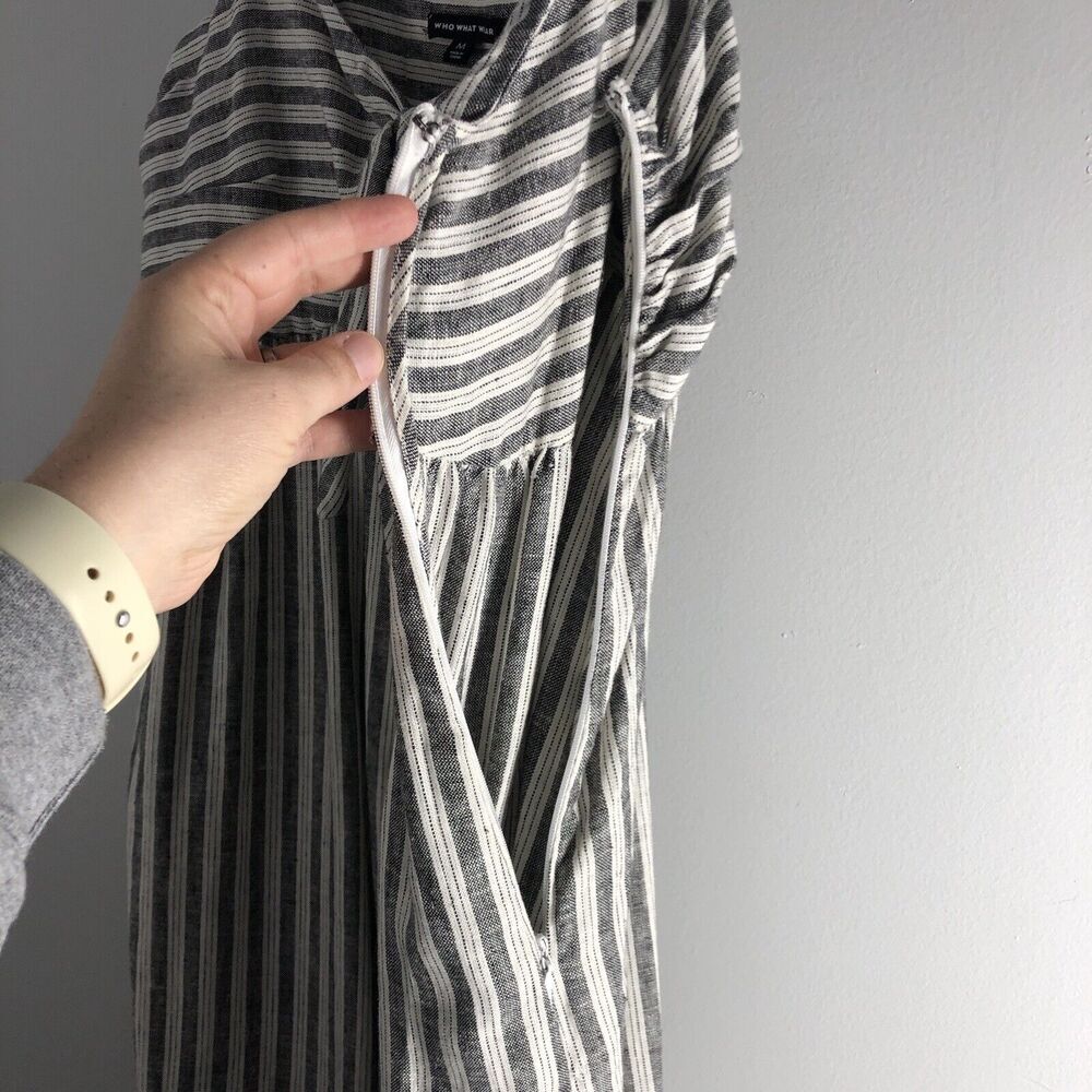 Who What Wear Womens Sz Medium Linen Blend Striped Midi Dress Dockside Seaside - Picture 6 of 16
